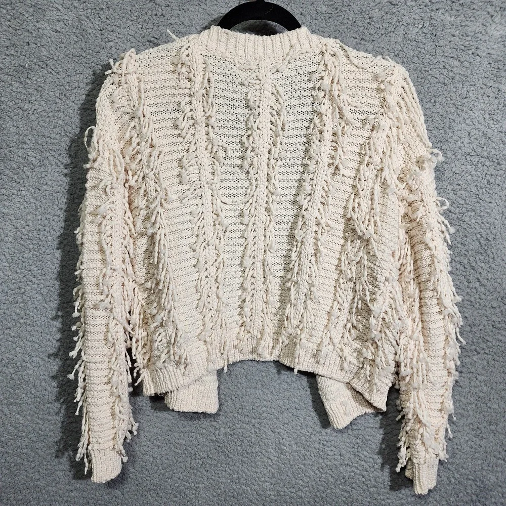 Generation K‎ Cardigan Sweater Size XS Long Sleeve Ivory Shaggy Tassels